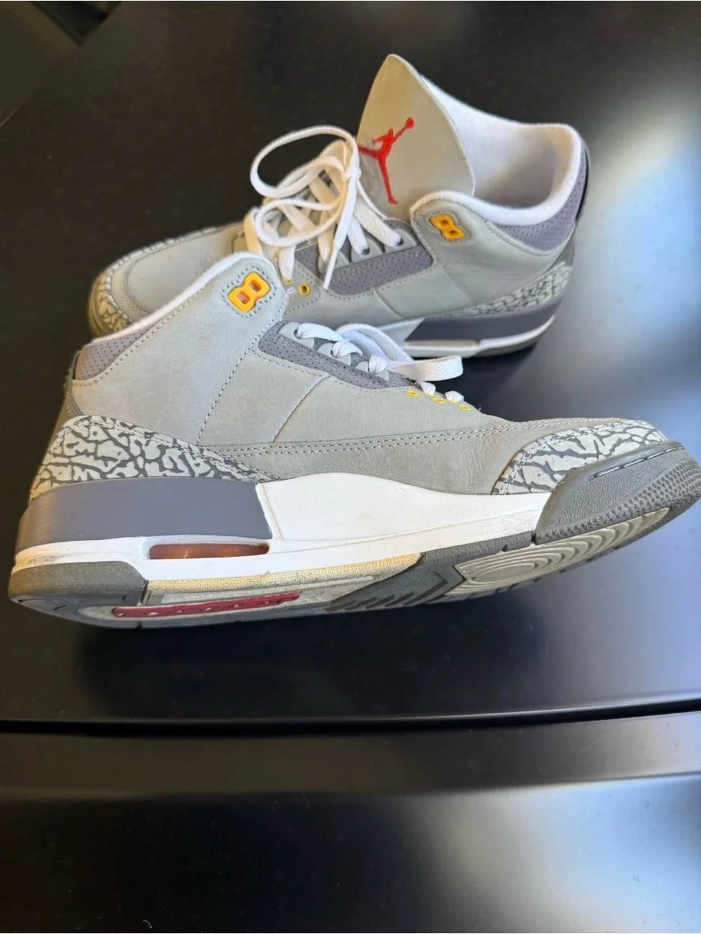 Jordan men Sneakers in Light Gray with Red and Yellow Accents